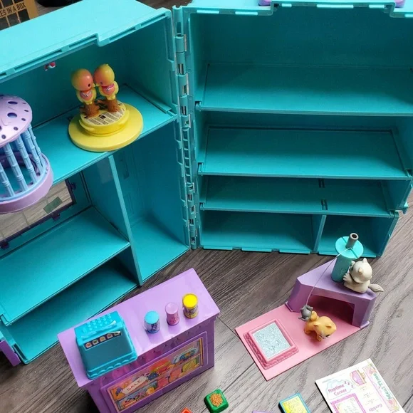 Vtg 1992 Littlest Pet Shop Store ~ Carry Case ~ Playsets Accessories ~ Birds Cat - Picture 7 of 12